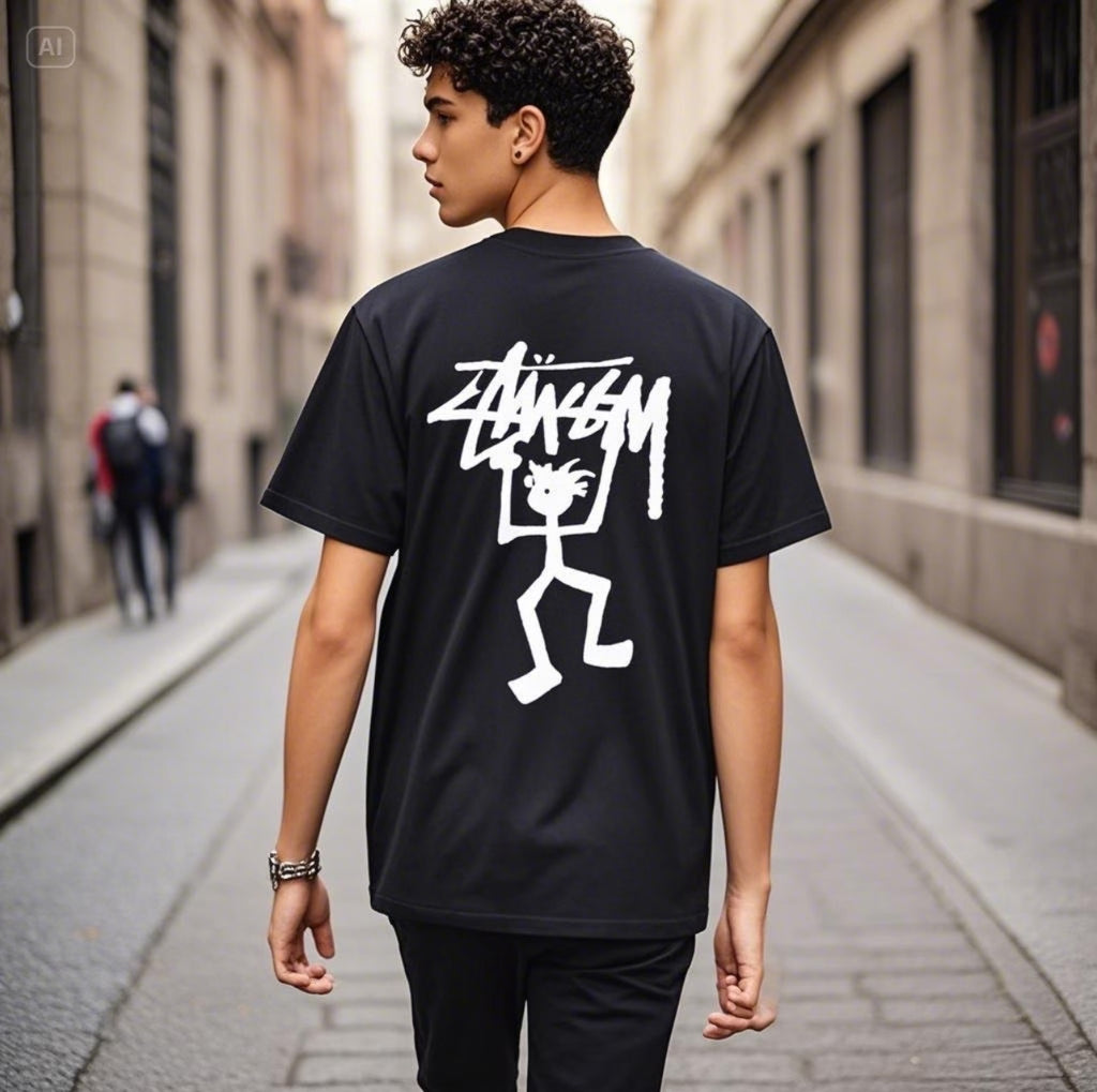 Oversized Stussy Stick Figure Graphic T-Shirt