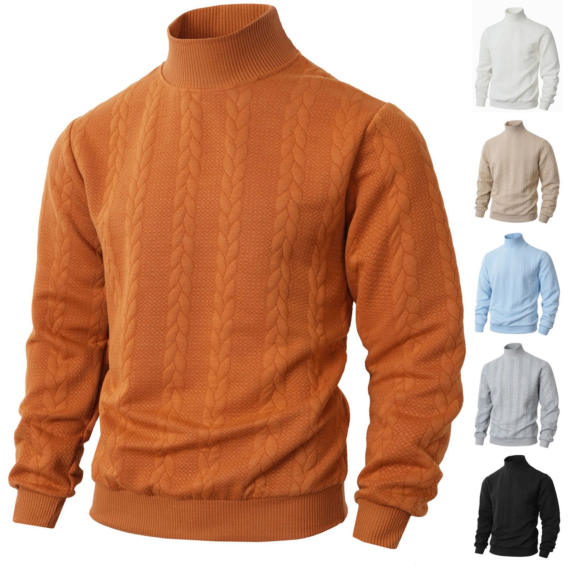 Men's Sweater Knitted Solid Color Jacquard High Collar