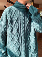 Men's Sweater Turtleneck Jacquard Green