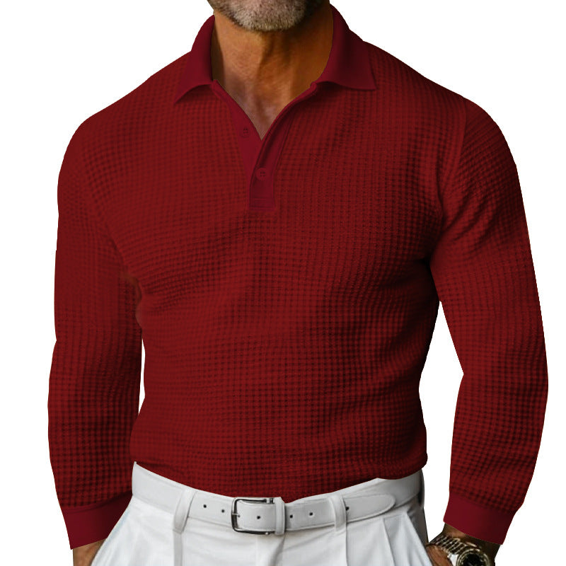 Men's Long Sleeve T Shirt Lapel Button Casual