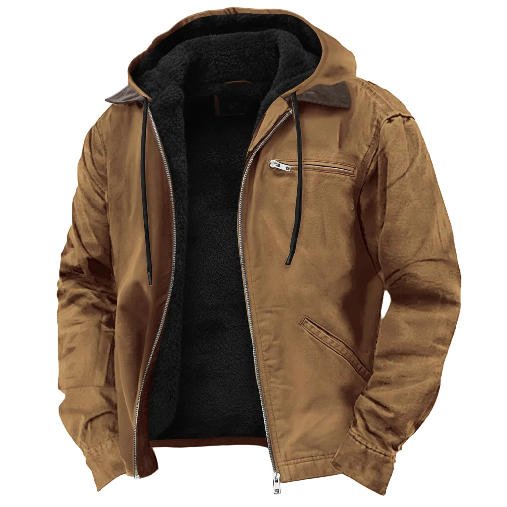 Brown jacket with a hood on a white background