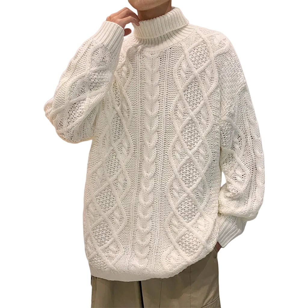 Men's green turtleneck sweater winter fashion look