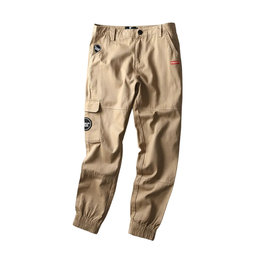 Men's slim fit harem pants with feet side view