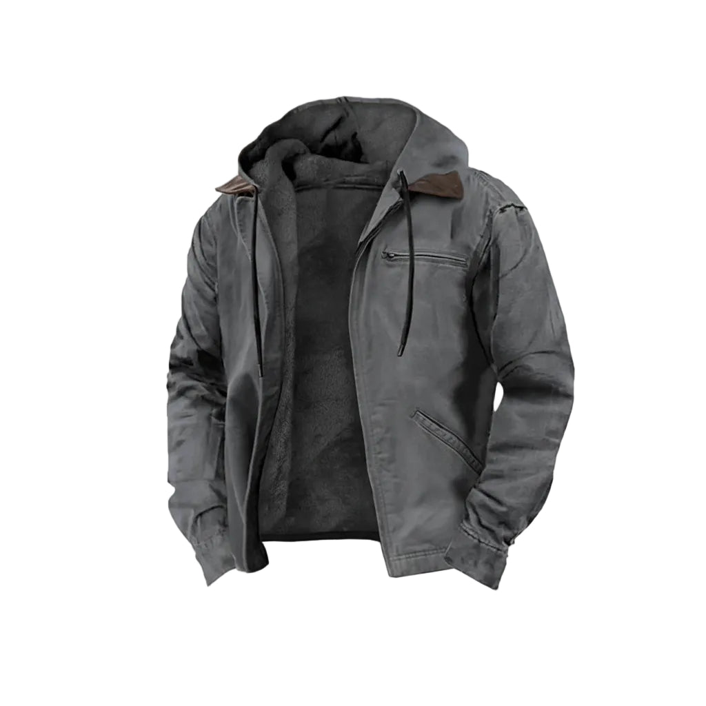 Gray jacket with a hood on a white background