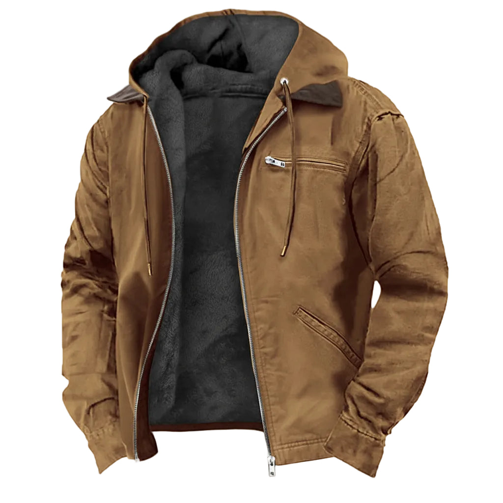 Brown jacket with a hood on a white background