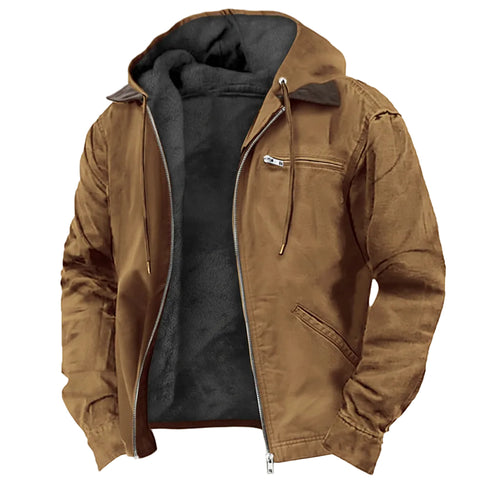 Brown jacket with a hood on a white background