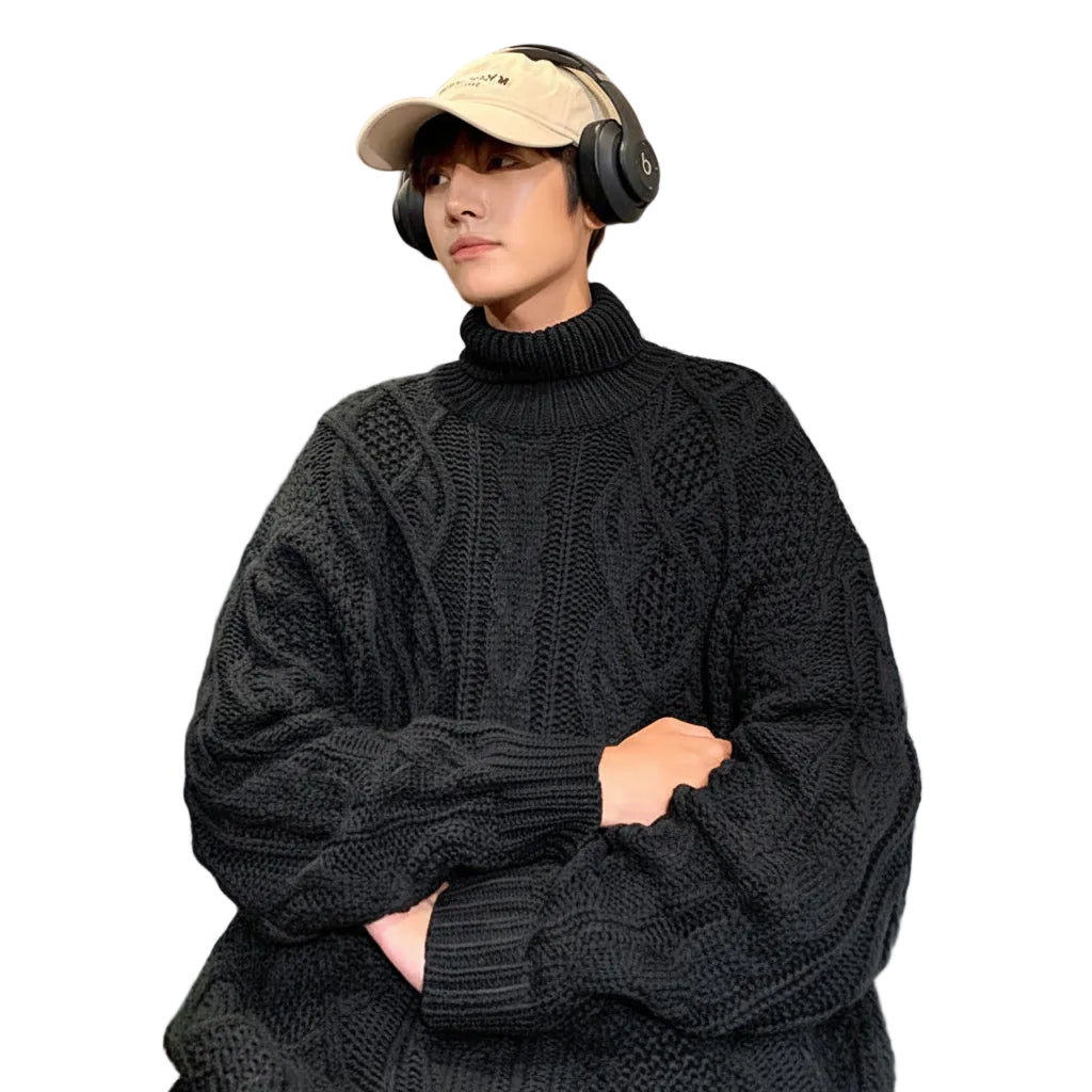 Men's jacquard turtleneck sweater slim fit design