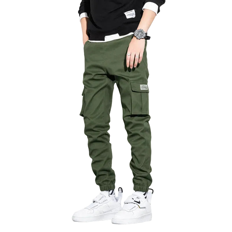 Men's loose fit cropped trousers with cuffed hem streetwear style