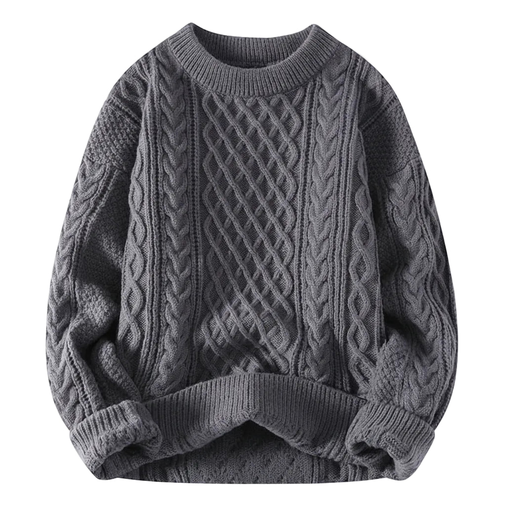 Men's round neck pullover twist knit detail