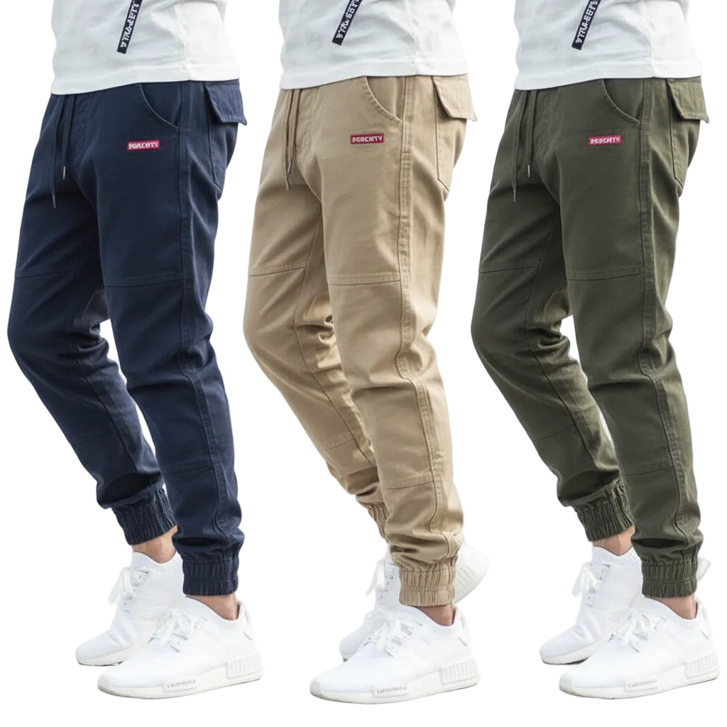 Men's slim fit harem trousers elastic ankle detail