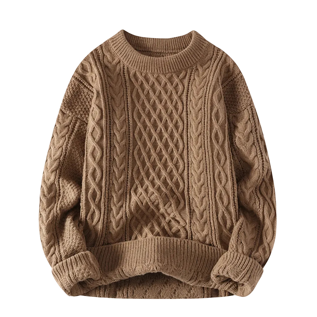 Men's twist pattern round neck sweater pullover front view