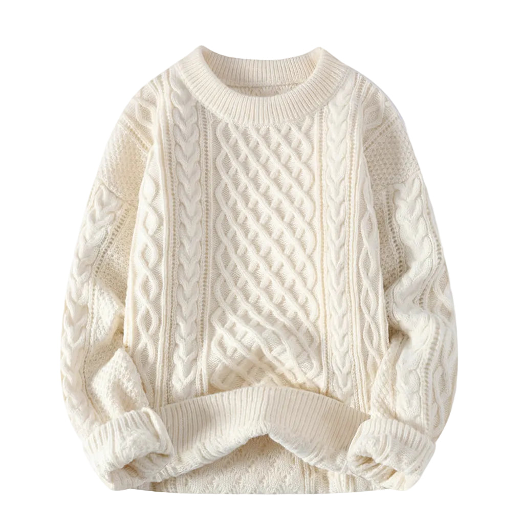 Men's twist pattern round neck sweater back view