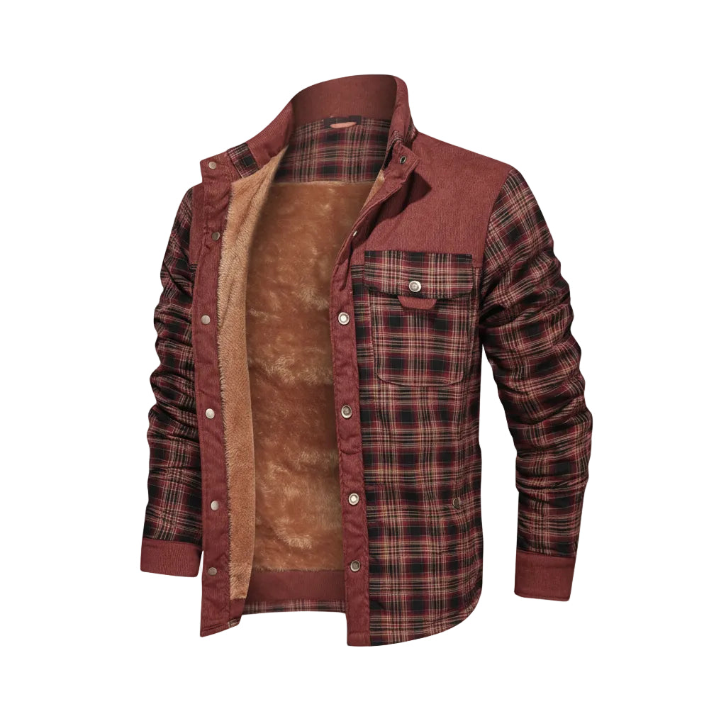 Plaid shirt with brown interior lining on a white background